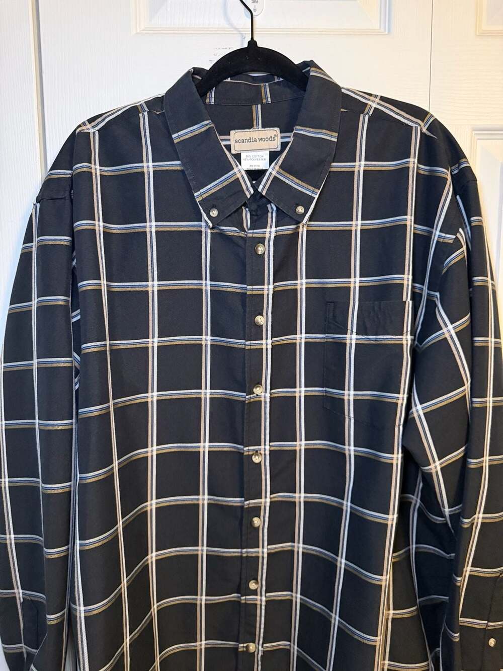 Scandia Woods Button Down Shirt Size 2XL Black Plaid Long Sleeve
